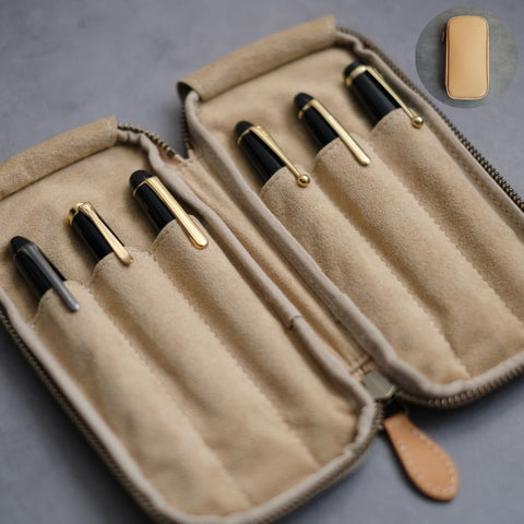 Zip pencil case to protect and view your 6 important pens [Tochigi Leather]