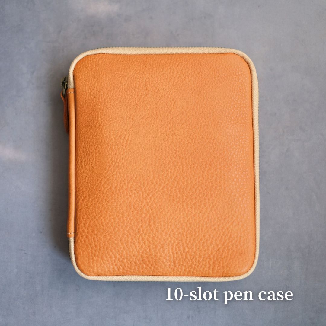 【ペブルヌメ】ペン好きの宝石箱　10本差しジップペンケース
