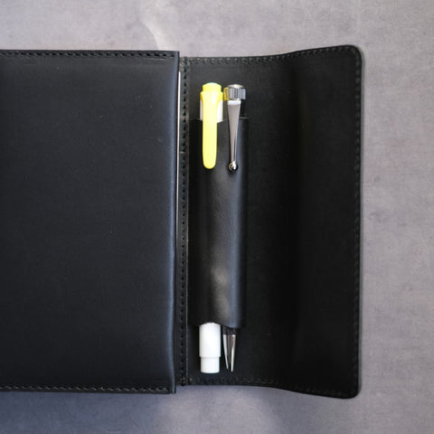 Notebook cover for carrying a pen, A6 size, Tochigi leather, made in Japan