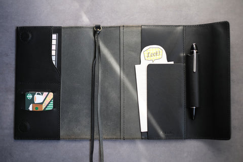 Notebook cover for carrying around a pen, A5 size, Tochigi leather, made in Japan 