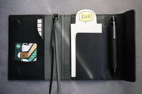Notebook cover for carrying a pen, A6 size, Tochigi leather, made in Japan