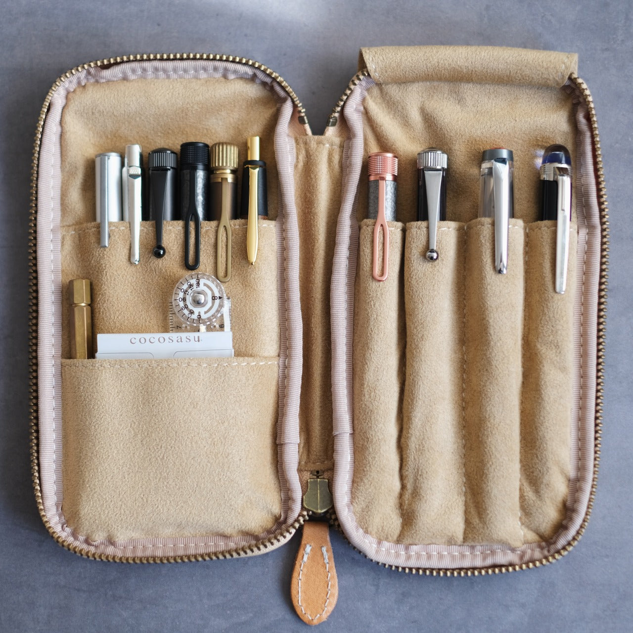 4本差しジップペンケース　【栃木レザー】