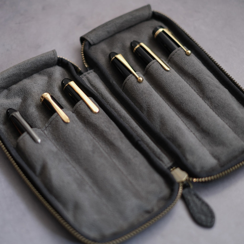 Zip pencil case to protect and view your 6 precious pens, Tochigi leather, made in Japan