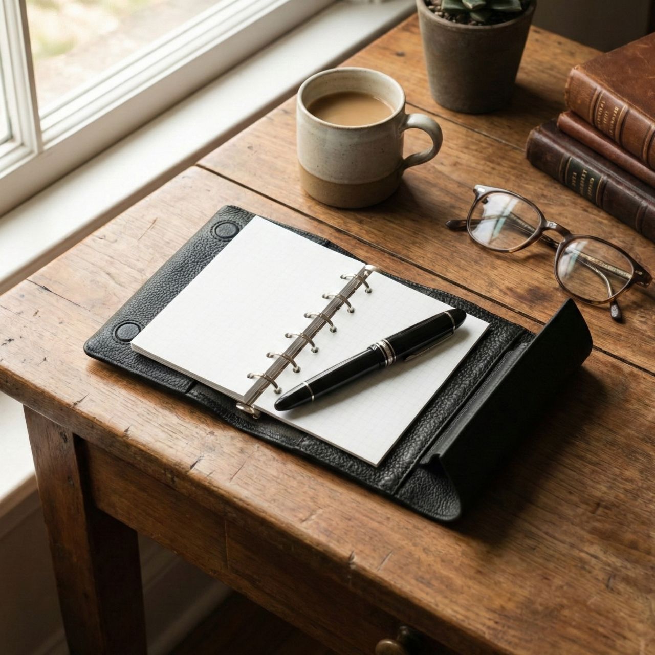 【ペブルヌメ】ペンを持ち歩くシステム手帳　M6サイズ　13mmリング　